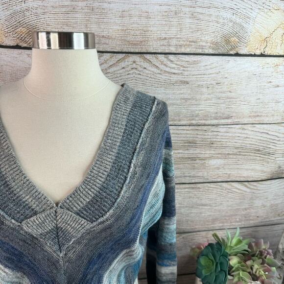 Free People Chevron Stripe Oversize Wool Off Shoulder Sweater Size Extra Small - Picture 2 of 7